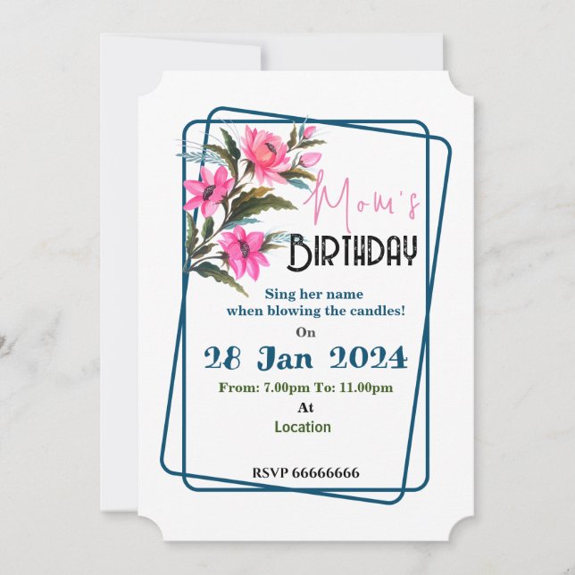 Rosa blommig inbjudan (Framsida)