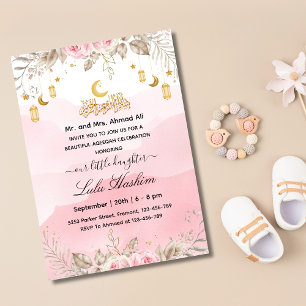 Rosa Blommig Islamisk babyflicka Aqiqa Aqeeqa Inbjudningar