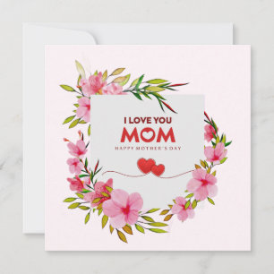 Rosa blommig "Jag älskar dig mamma" Glad mors dag Kort