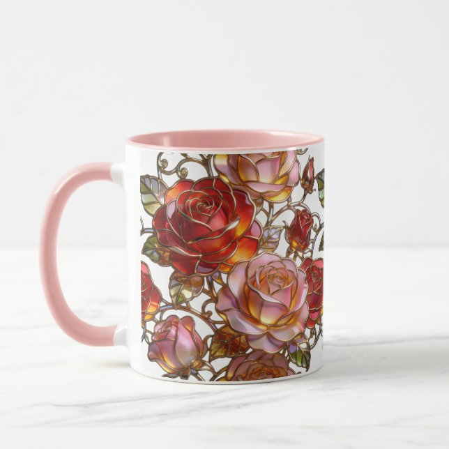 Rosa blommig kaffemugg i glasmosaik (Vänster)