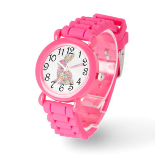 Rosa blommig kanin armbandsur