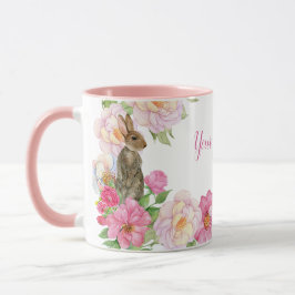 Rosa blommig kanin mugg