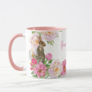 Rosa blommig kanin  mugg
