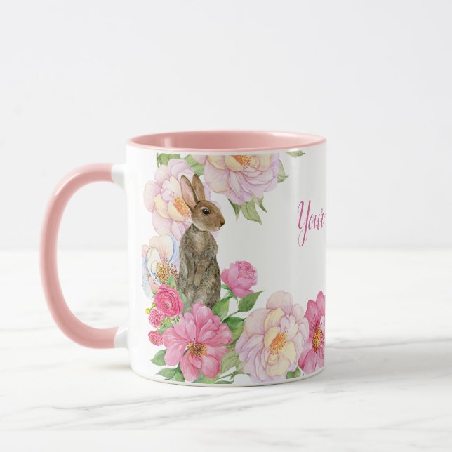 Rosa blommig kanin  mugg (Vänster)