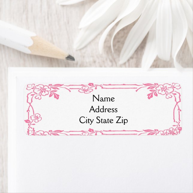 Rosa blommig kant returadress etikett (Insitu)