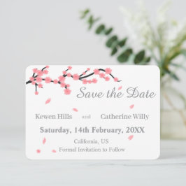 Rosa Blommig Körsbärsblom Save the Date Spara Datumet