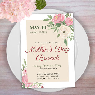 Rosa Blommig Kyrka Morsdagsbrunch Inbjudningar