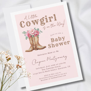 Rosa Blommig Liten Cowgirl Baby Shower Inbjudningar