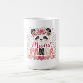 Rosa Blommig Mama Panda Moderskap Illustration Kaffemugg