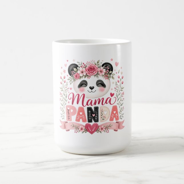 Rosa Blommig Mama Panda Moderskap Illustration Kaffemugg (Center)
