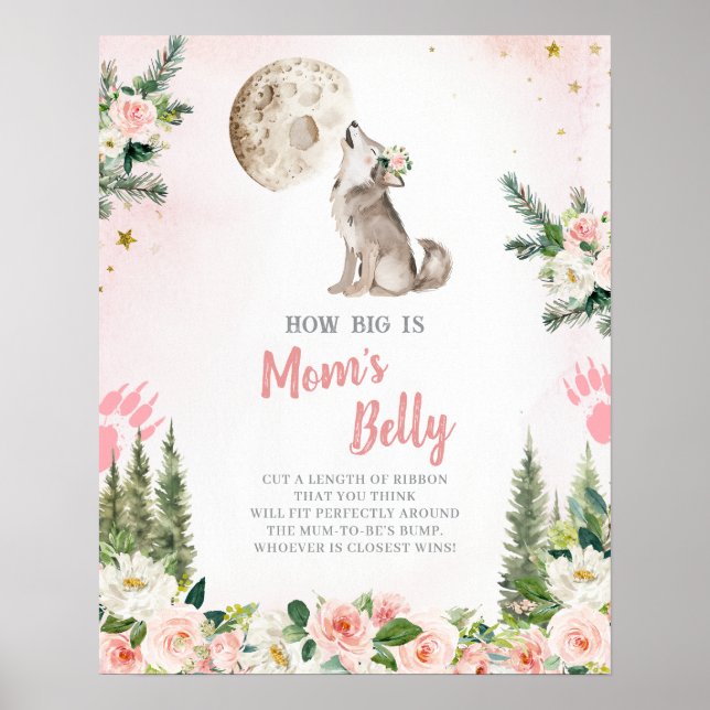 Rosa blommig månskogs varg mammas mage poster (Framsidan)
