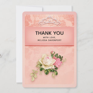 Rosa blommig med diamanttiara elegant design tack kort
