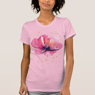 Rosa blommig med falskt guld vattenfärg feminin t shirt