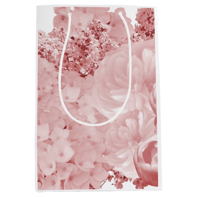 Rosa Blommig Medelstor Presentpåse (Framsidan)