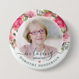 Rosa blommig minnesmärke med foto knapp