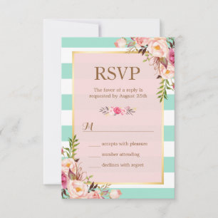 Rosa Blommig Mintgrön Vita Ränder RSVP OSA Kort