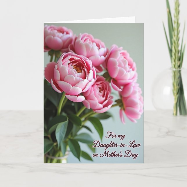 Rosa blommig morsdags kort till dotter (Framsida)