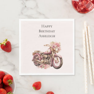 Rosa blommig motorcykel födelsedag pappersservett