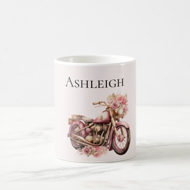 Rosa blommig motorcykel   kaffemugg (Center)