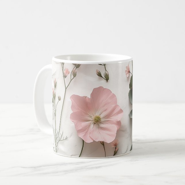 Rosa Blommig Mugg | Elegant Botanisk Kaffe C (Framsida vänster)