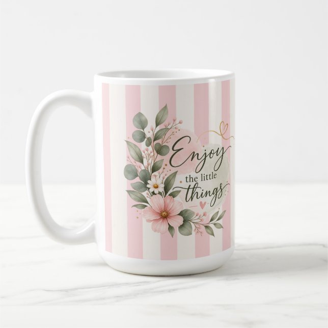 Rosa Blommig ”Njuta av de små sakerna” MuggMugg Kaffemugg (Vänster)