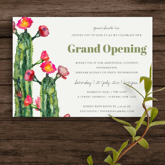 Rosa blommig ökenkaktus bladverks GRAND OPENING Inbjudningar (Skapare uppladdad)