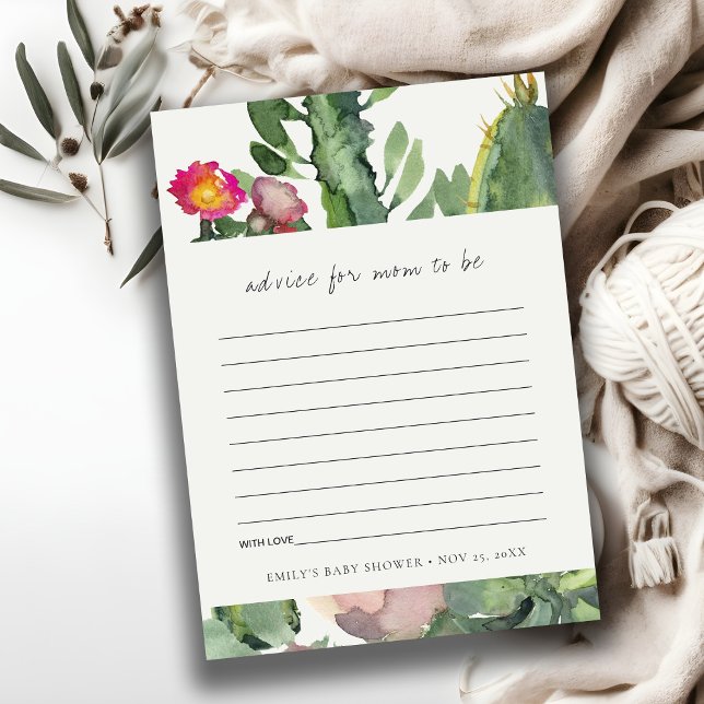 Rosa blommig ökenkaktusar fauna råd baby shower tilläggskort (Skapare uppladdad)