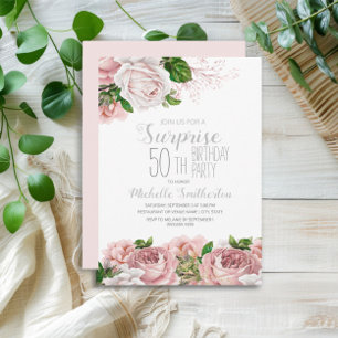 Rosa Blommig Överraskning 50-årsdag Inbjudningar