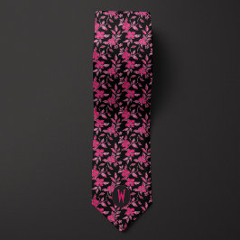 Rosa Blommig på Svart Herrhalsduk Slips