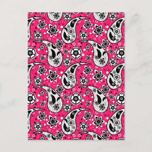 Rosa blommig paisley-mönsterdesign  vykort (Framsida)