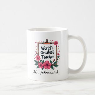 Rosa blommig pennram Världens bästa lärare Kaffemugg
