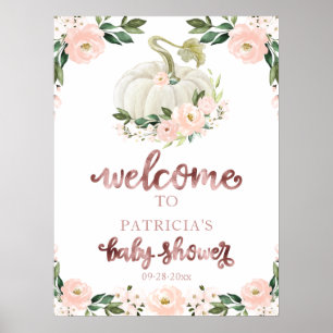 Rosa Blommig Pumpa Höst Bebis Shower Välkomstskylt Poster