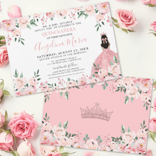 Rosa Blommig Quinceanera Inbjudningar