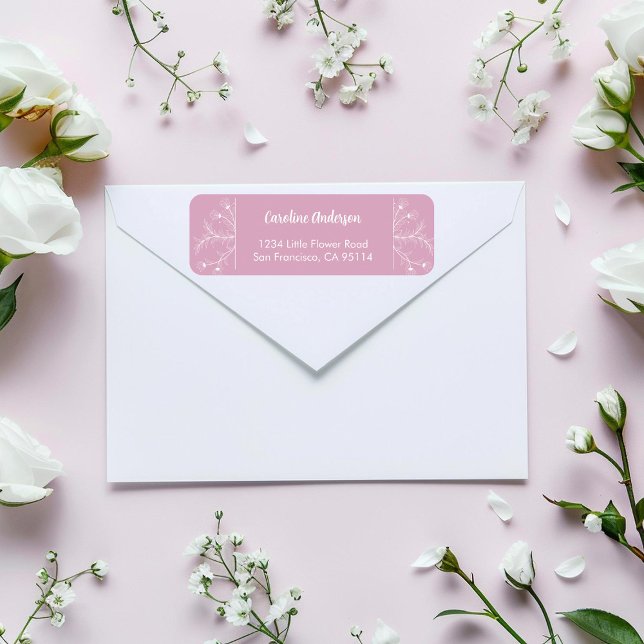 Rosa Blommig Returadress Etikett (Skapare uppladdad)