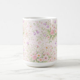 Rosa blommig ros & tusenskönor — Pastell botanisk Kaffemugg