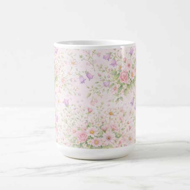 Rosa blommig ros & tusenskönor  — Pastell botanisk Kaffemugg (Center)