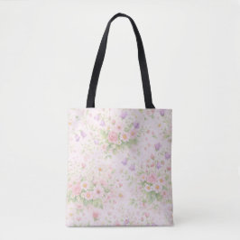 Rosa blommig ros & tusenskönor — Pastell botanisk Tygkasse