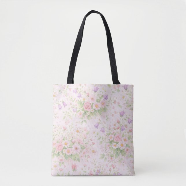 Rosa blommig ros & tusenskönor  — Pastell botanisk Tygkasse (Framsida)