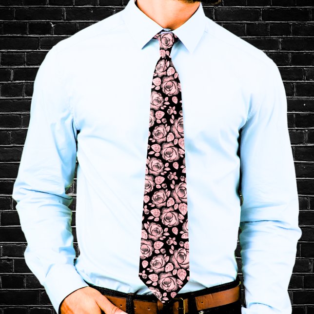 Rosa Blommig Rosmönster Slips (Blush Pink Floral Rose Pattern Neck Tie)