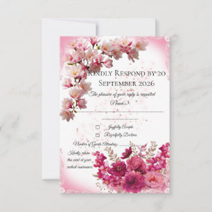 Rosa blommig RSVP-kort på vitt OSA Kort
