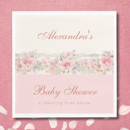 Rosa Blommig Shabby Chic Kristen Baby Shower Pappersservett