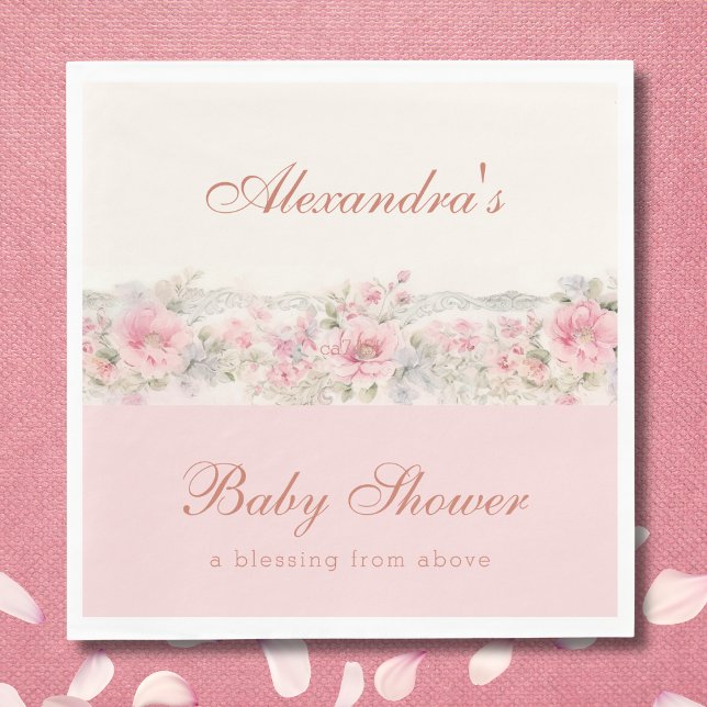 Rosa Blommig Shabby Chic Kristen Baby Shower Pappersservett (Skapare uppladdad)