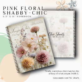 Rosa blommig shabby-chic spiralanteckningsbok 8,5"