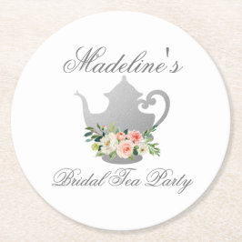 Rosa blommig silver bröllopsdags-teparty underlägg papper rund