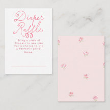Rosa blommig söt blöja lotteri baby shower biljett
