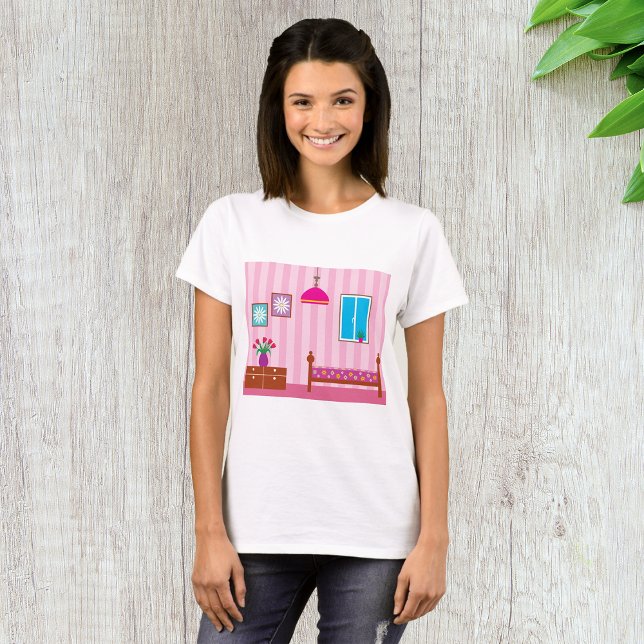 Rosa blommig sovrum barnrum t shirt (Skapare uppladdad)