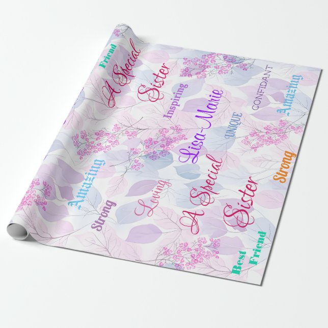 Rosa blommig speciell syster omtänksam uppriktig presentpapper (Utrullad)