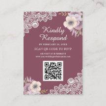Rosa Blommig Spets QR-kod RSVP Bröllopswebbplats