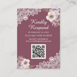 Rosa Blommig Spets QR-kod RSVP Bröllopswebbplats Tilläggskort