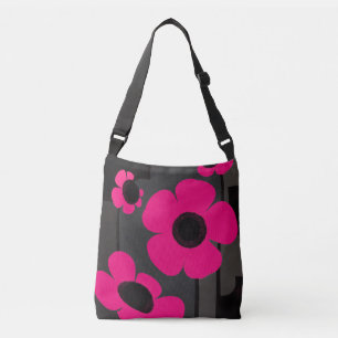 Rosa Blommig Stort Handtag   Modern Art Deco Blomm Axelväska